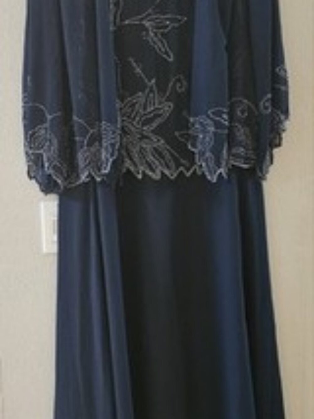 NWT J Kara Navy Blue Beaded 2pc Formal Set Dress With Sheer Jacket 18